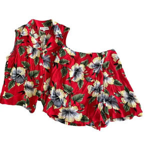 Vintage Red  Hawaiian 2-piece Shorts Set